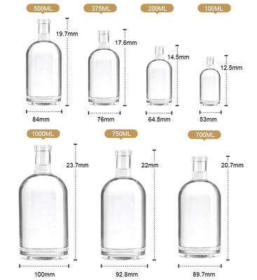 맑은 타원형 병 100ml 250ml 500ml 700ml 750ml 빈 와인 병 코크와 함께