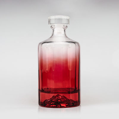위스키 500ml 크리에이티브 디자인 유리 병 빨간 화산 덩어리 바닥과 유리 코크