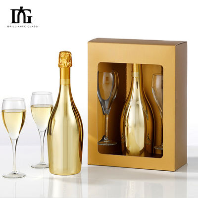 75cl 전압 금 파란색 분홍색 빈 술 샴페인 유리 병 금속 효과