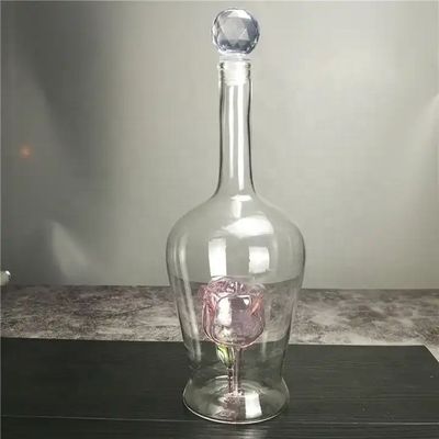 750ML 독특한 장식 된 장미 꽃 모양의 손으로 만든 불린 유리 음주 와인 병