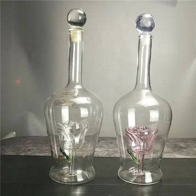 750ML 독특한 장식 된 장미 꽃 모양의 손으로 만든 불린 유리 음주 와인 병