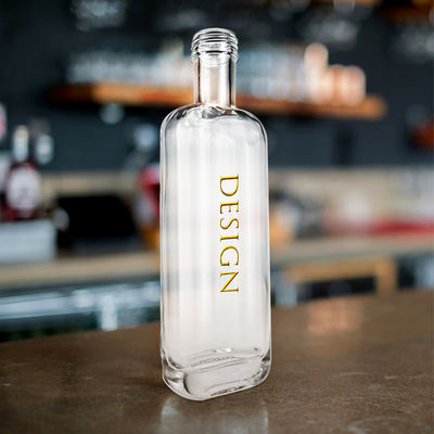 375ml 500ml 750ml 맑은 둥근 빈 보드카 위스키 진 측면 유리 술 병 코크