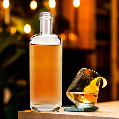 375ml 500ml 750ml 맑은 둥근 빈 보드카 위스키 진 측면 유리 술 병 코크